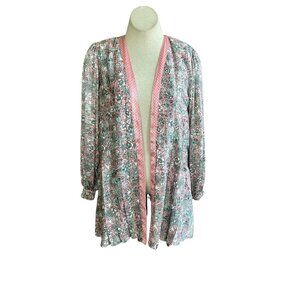 Diane Freis Vintage Pink  Gray Pleated Open Drape Georgette Jacket Size Small